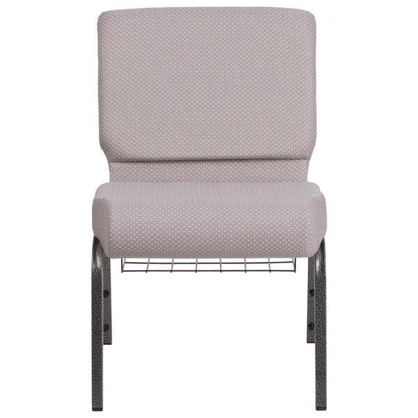 Gray Dot Fabric/Silver Vein Frame |#| 21inchW Church Chair in Gray Dot Fabric with Book Rack - Silver Vein Frame