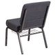 Dark Gray Fabric/Silver Vein Frame |#| 21inchW Church Chair in Dark Gray Fabric with Book Rack - Silver Vein Frame