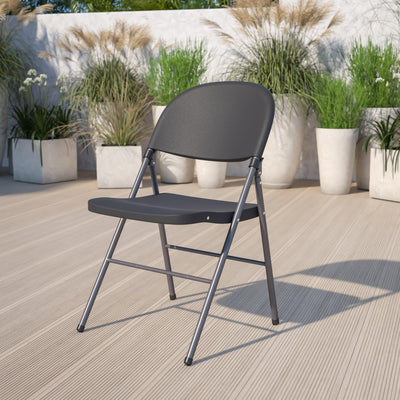 HERCULES Series 330 lb. Capacity Plastic Folding Chair with Charcoal Frame - View 2
