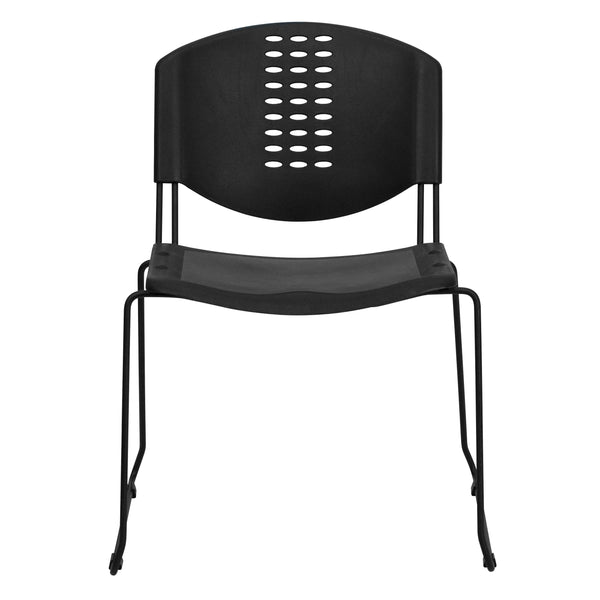 400 lb. Capacity Black Plastic Stack Chair with Black Frame and Textured Seat