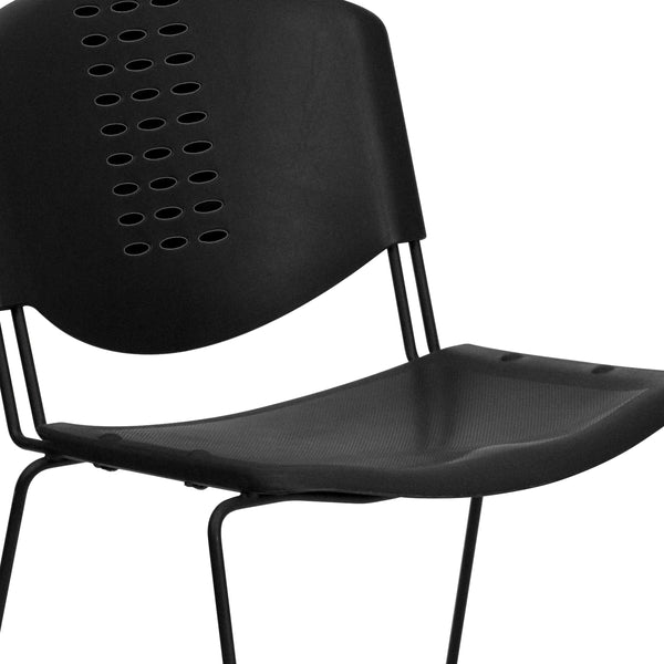 400 lb. Capacity Black Plastic Stack Chair with Black Frame and Textured Seat