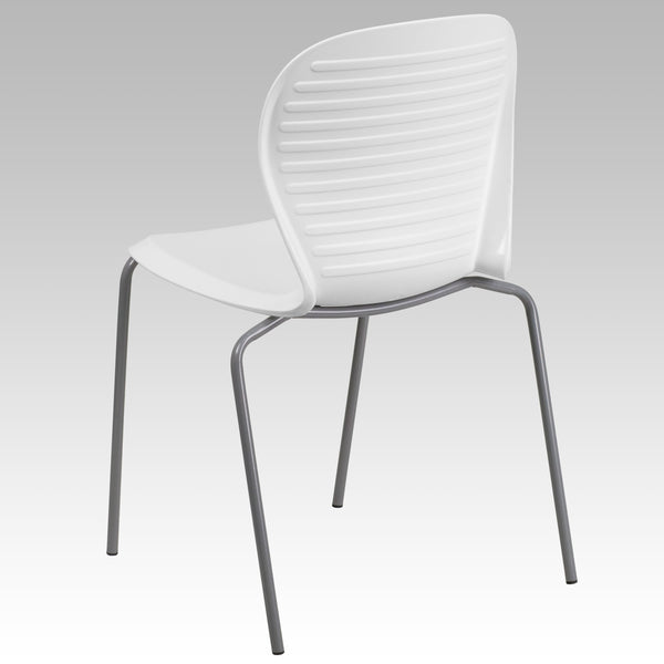 White |#| 551 lb. Capacity Contemporary White Ribbed Back Design Stack Chair