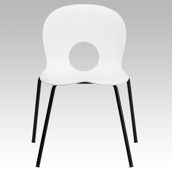 White |#| 770 lb. Capacity Designer White Plastic Stack Chair with Black Frame