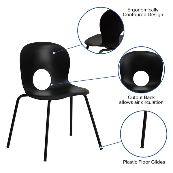 Black |#| 770 lb. Capacity Designer Black Plastic Stack Chair with Black Frame