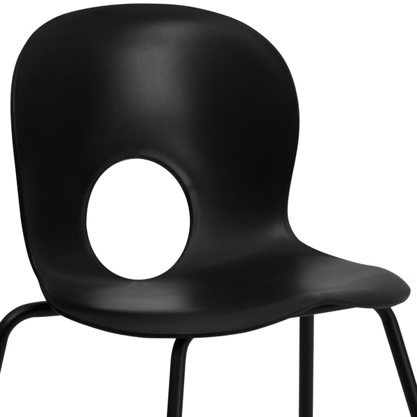 Black |#| 770 lb. Capacity Designer Black Plastic Stack Chair with Black Frame