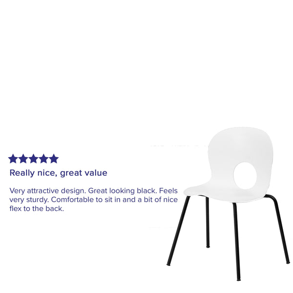 White |#| 770 lb. Capacity Designer White Plastic Stack Chair with Black Frame