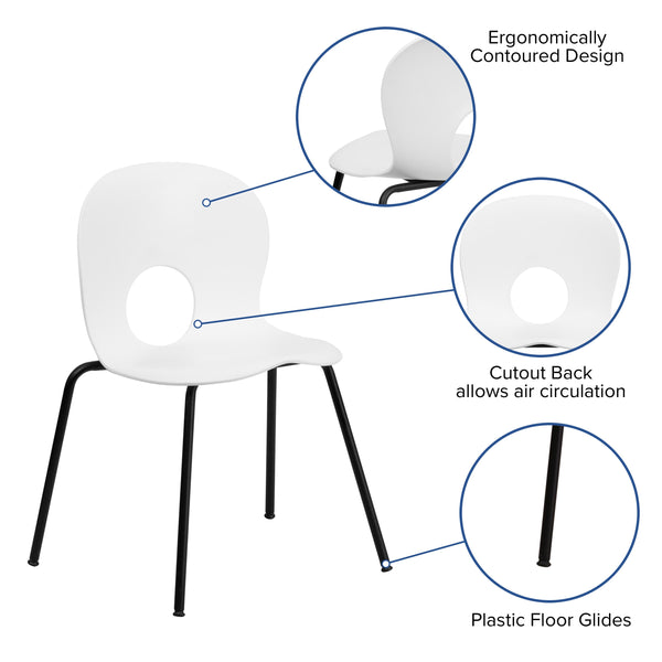 White |#| 770 lb. Capacity Designer White Plastic Stack Chair with Black Frame