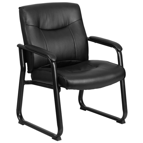 Big & Tall 500 lb. Rated Black LeatherSoft Executive Reception Chair-Sled Base