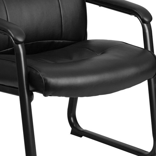 Big & Tall 500 lb. Rated Black LeatherSoft Executive Reception Chair-Sled Base