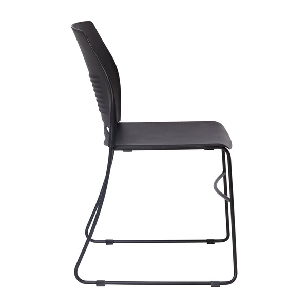 Black |#| Commercial Grade 660 LB. Capacity Plastic Stack Chair with Steel Sled Base-Black