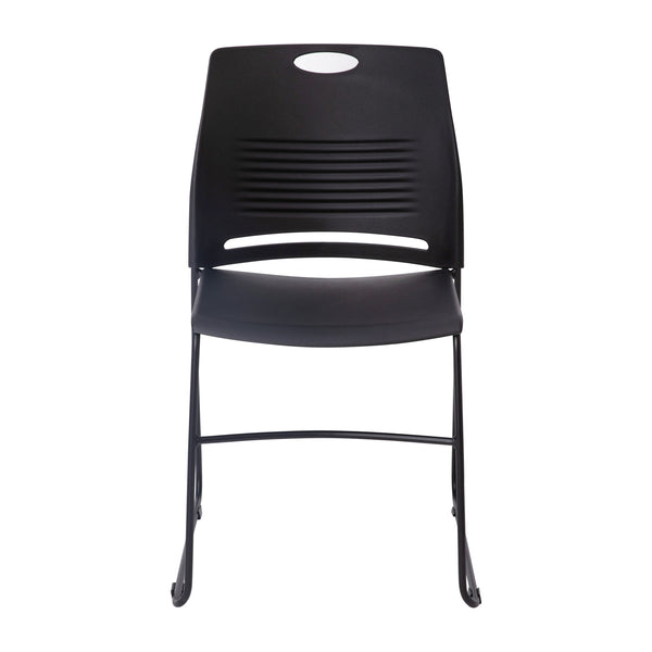 Black |#| Commercial Grade 660 LB. Capacity Plastic Stack Chair with Steel Sled Base-Black