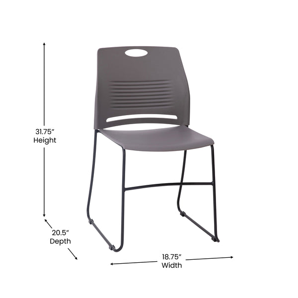 Gray |#| Commercial Grade 660 LB. Capacity Plastic Stack Chair with Steel Sled Base-Gray