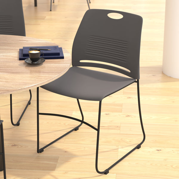 Gray |#| Commercial Grade 660 LB. Capacity Plastic Stack Chair with Steel Sled Base-Gray