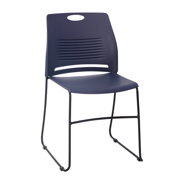 Navy |#| Commercial Grade 660 LB. Capacity Plastic Stack Chair with Steel Sled Base-Navy