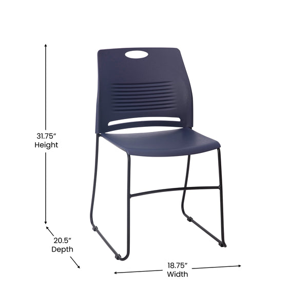 Navy |#| Commercial Grade 660 LB. Capacity Plastic Stack Chair with Steel Sled Base-Navy