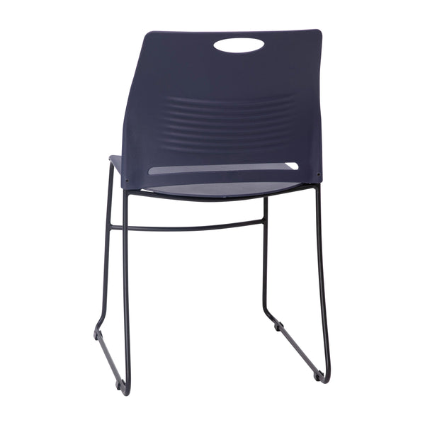 Navy |#| Commercial Grade 660 LB. Capacity Plastic Stack Chair with Steel Sled Base-Navy