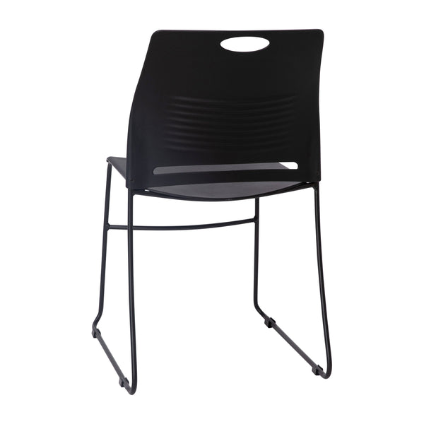 Black |#| Commercial Grade 660 LB. Capacity Plastic Stack Chair with Steel Sled Base-Black