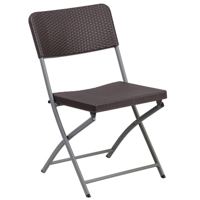 HERCULES Series Rattan Plastic Folding Chair with Gray Frame - View 1