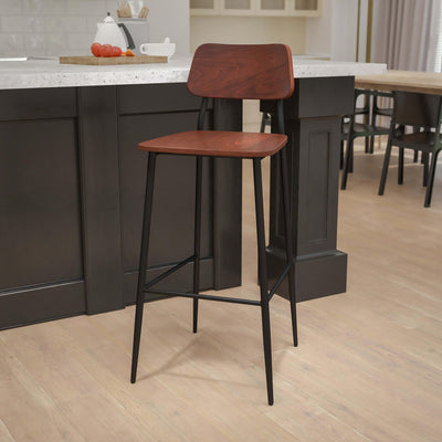 Industrial Barstool with Steel Frame and Rustic Wood Seat