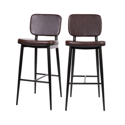 Kenzie Commercial Grade Mid-Back Barstools - LeatherSoft Upholstery - Iron Frame with Integrated Footrest - Set of 2 - View 1