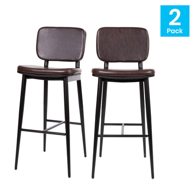 Kenzie Commercial Grade Mid-Back Barstools - LeatherSoft Upholstery - Iron Frame with Integrated Footrest - Set of 2 - View 2