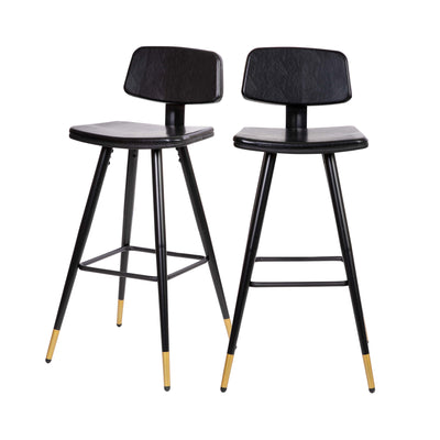 Kora Commercial Grade Low Back Barstools-LeatherSoft Upholstery-Iron Frame-Integrated Footrest-Gold Tipped Legs-Set of 2 - View 1