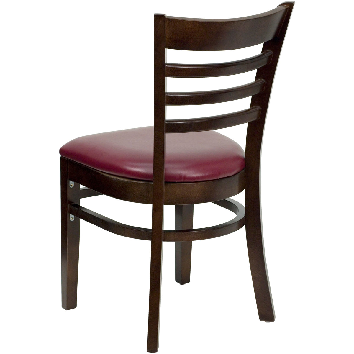 Burgundy Vinyl Seat/Walnut Wood Frame |#| Ladder Back Walnut Wood Restaurant Chair - Burgundy Vinyl Seat