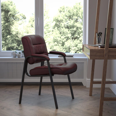 LeatherSoft Executive Side Reception Chair with Powder Coated Frame