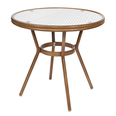 Lourdes Indoor/Outdoor Commercial Bistro 31.5" Table, PE Rattan, Glass Top, Bamboo Print Aluminum Frame - View 1