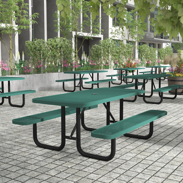 Green,6' |#| Commercial Grade 6' Rectangular Expanded Mesh Metal Outdoor Picnic Table - Green