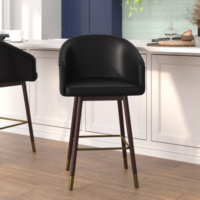 Margo Commercial Grade Mid-Back Modern Barstool with Beechwood Legs and Curved Back - View 2