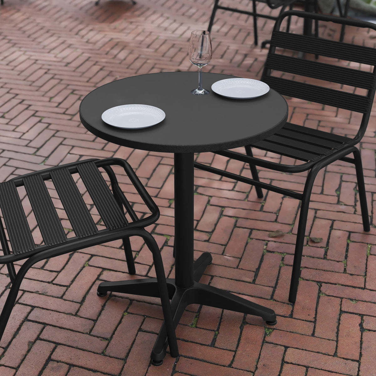 Black |#| 23.5inch Round Metal Smooth Top Indoor-Outdoor Table with Base - Black