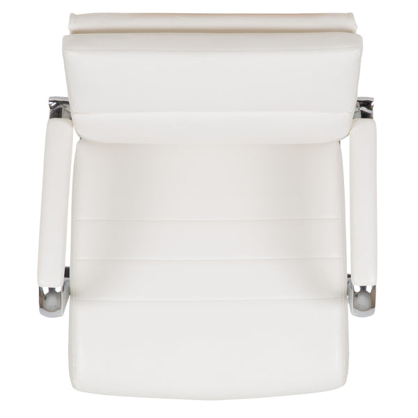 White |#| Mid-Back White LeatherSoft Contemporary Panel Executive Swivel Office Chair
