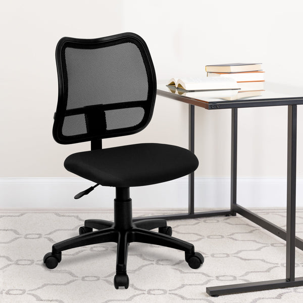 Black |#| Mid-Back Black Mesh Swivel Task Office Chair with Waterfall Front Seat