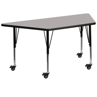 Mobile 22.5''W x 45''L Trapezoid HP Laminate Activity Table - Height Adjustable Short Legs