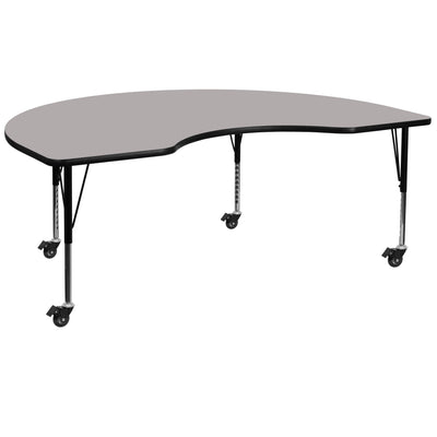 Mobile 48''W x 72''L Kidney HP Laminate Activity Table - Height Adjustable Short Legs