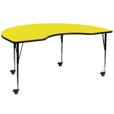 Mobile 48''W x 72''L Kidney HP Laminate Activity Table - Standard Height Adjustable Legs
