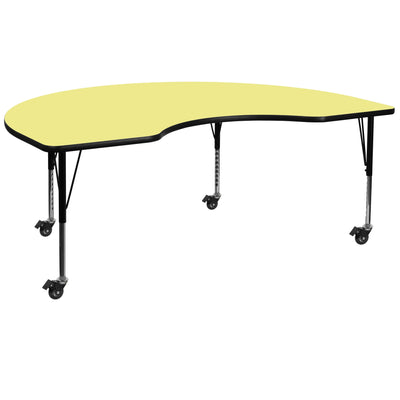 Mobile 48''W x 72''L Kidney Thermal Laminate Activity Table - Height Adjustable Short Legs