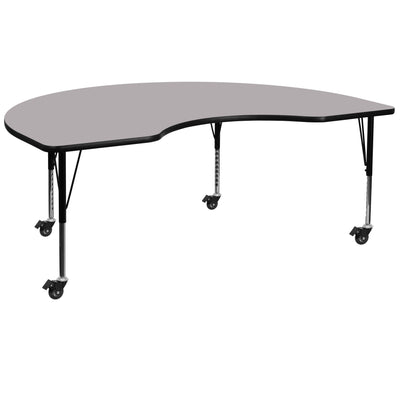 Mobile 48''W x 96''L Kidney Thermal Laminate Activity Table - Height Adjustable Short Legs