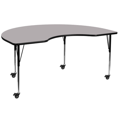 Mobile 48''W x 96''L Kidney Thermal Laminate Activity Table - Standard Height Adjustable Legs