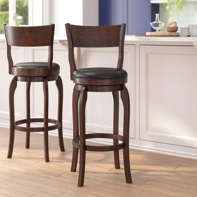 Nichola Commercial Grade Classic Open Back Swivel Bar Height Pub Barstool with Bowed Wooden Frame and Padded, Uphosltered Seat