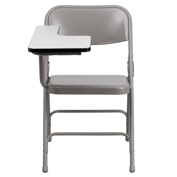 Premium Steel Beige Folding Chair with Right Handed Tablet Arm - Event Chair