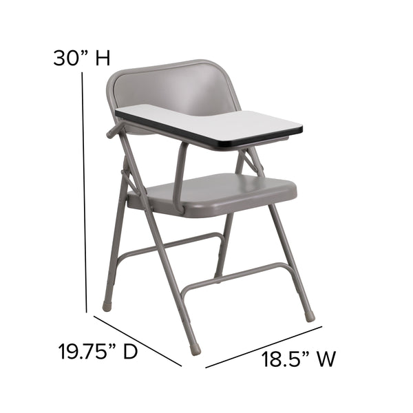 Premium Steel Beige Folding Chair with Right Handed Tablet Arm - Event Chair