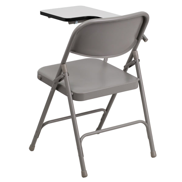 Premium Steel Beige Folding Chair with Right Handed Tablet Arm - Event Chair