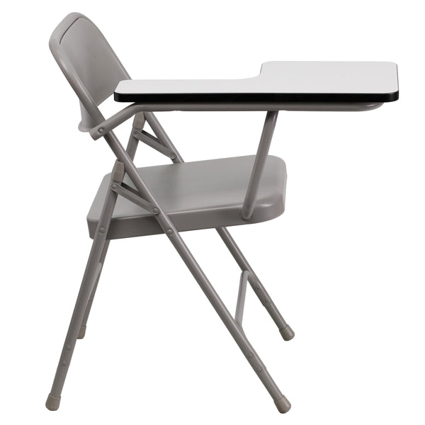 Premium Steel Beige Folding Chair with Right Handed Tablet Arm - Event Chair