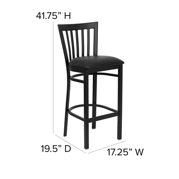 Black Vinyl Seat/Black Metal Frame |#| Black School House Back Metal Restaurant Barstool - Black Vinyl Seat