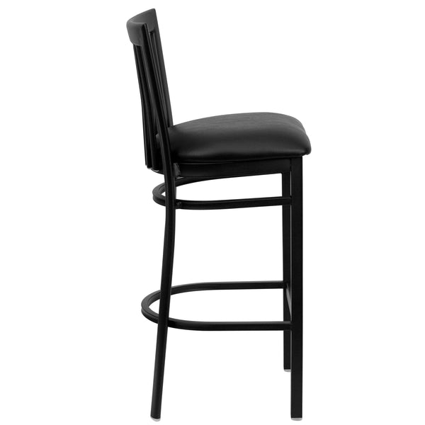 Black Vinyl Seat/Black Metal Frame |#| Black School House Back Metal Restaurant Barstool - Black Vinyl Seat