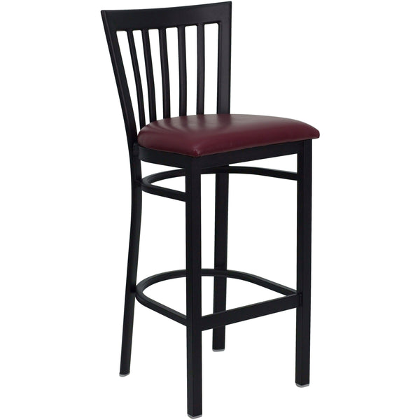 Burgundy Vinyl Seat/Black Metal Frame |#| Black School House Back Metal Restaurant Barstool - Burgundy Vinyl Seat