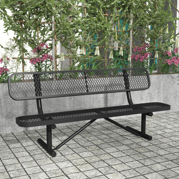 Black |#| Commercial Grade 6' Expanded Mesh Metal Outdoor Bench with Anchors in Black