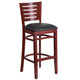 Black Vinyl Seat/Mahogany Wood Frame |#| Slat Back Mahogany Wood Restaurant Barstool - Black Vinyl Seat